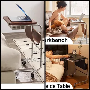 C-shaped Rolling Side Table With A Pu Leather Storage Pocket