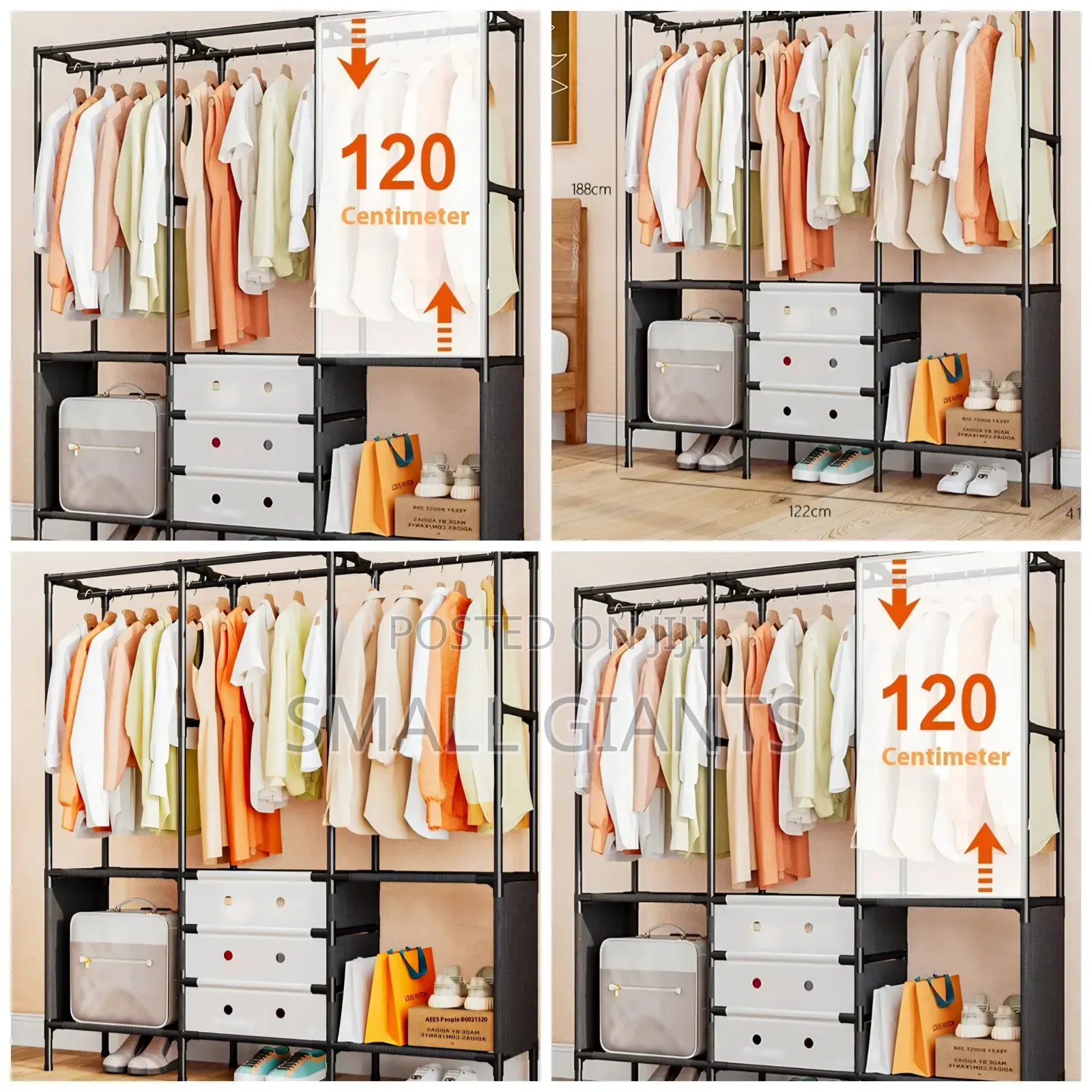Freestanding Metal Garment Rack With Multiple Hanging Rods