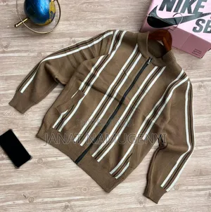 Brown and White Zipped Sweater