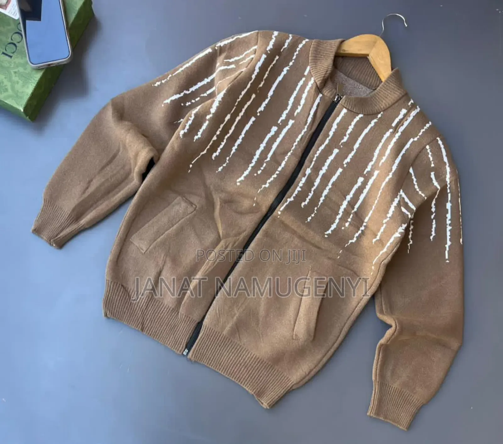 Brown and White Zipped Sweater