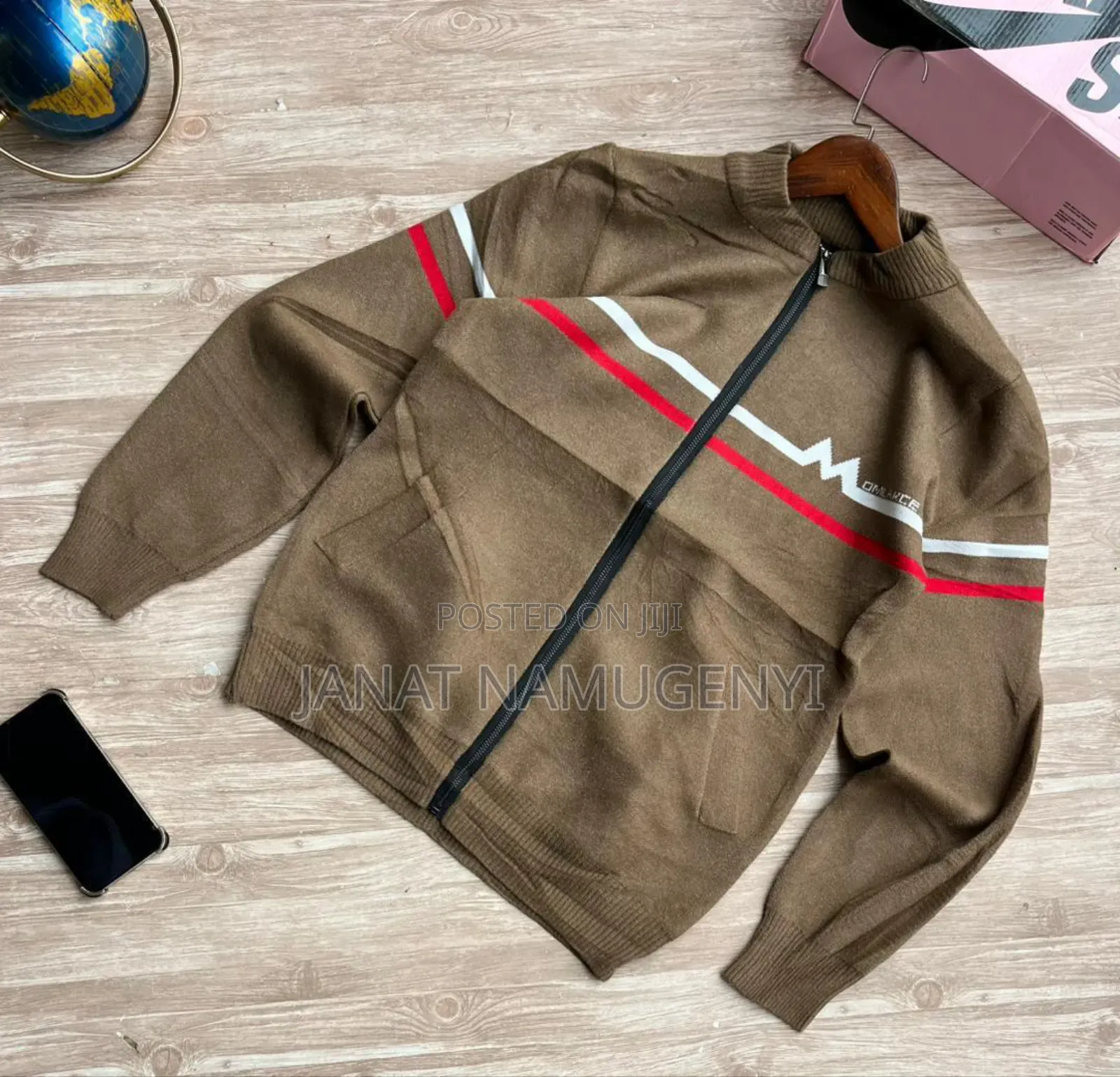 Brown and White Zipped Sweater