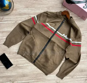 Brown and White Zipped Sweater