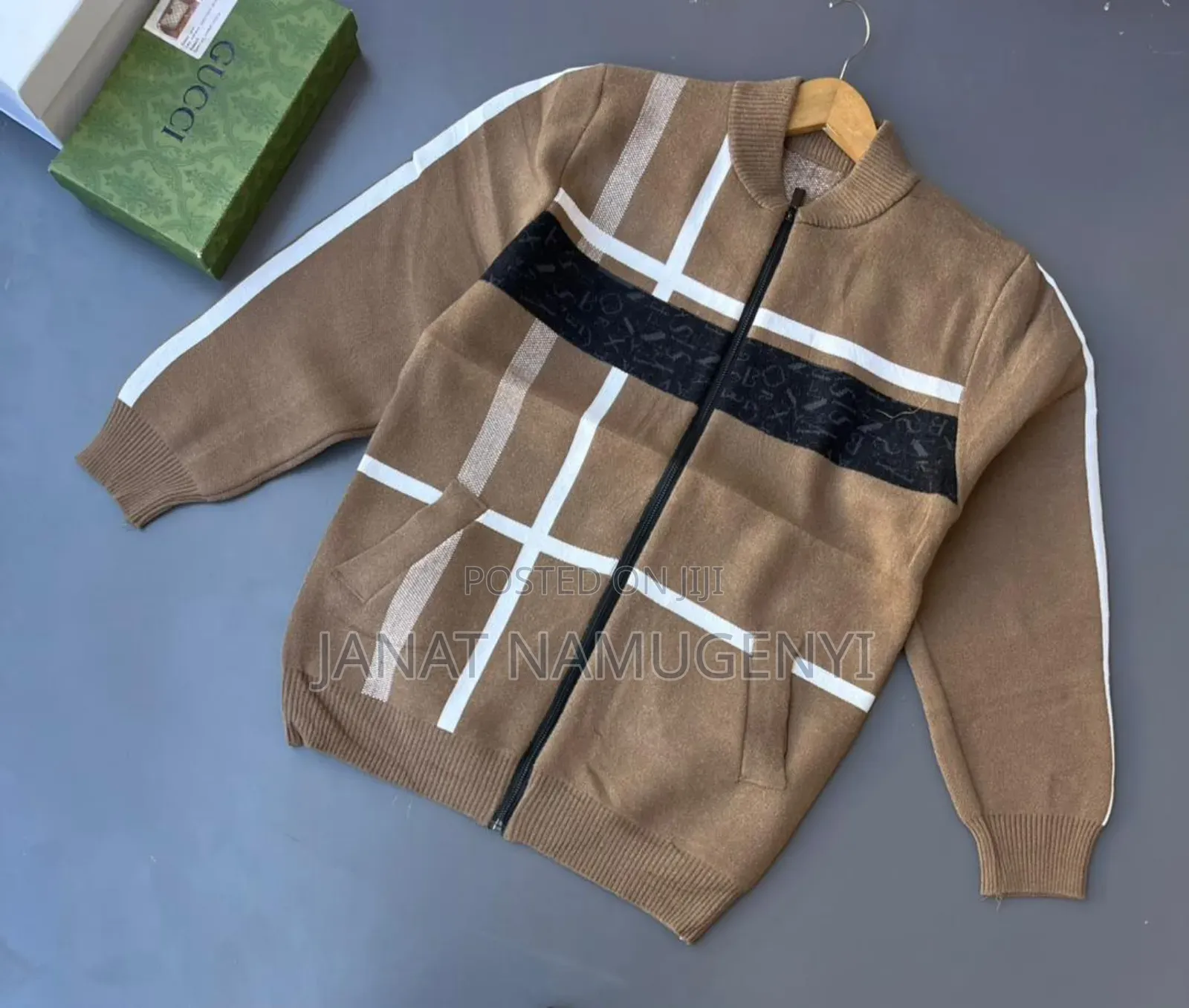 Brown and White Zipped Sweater