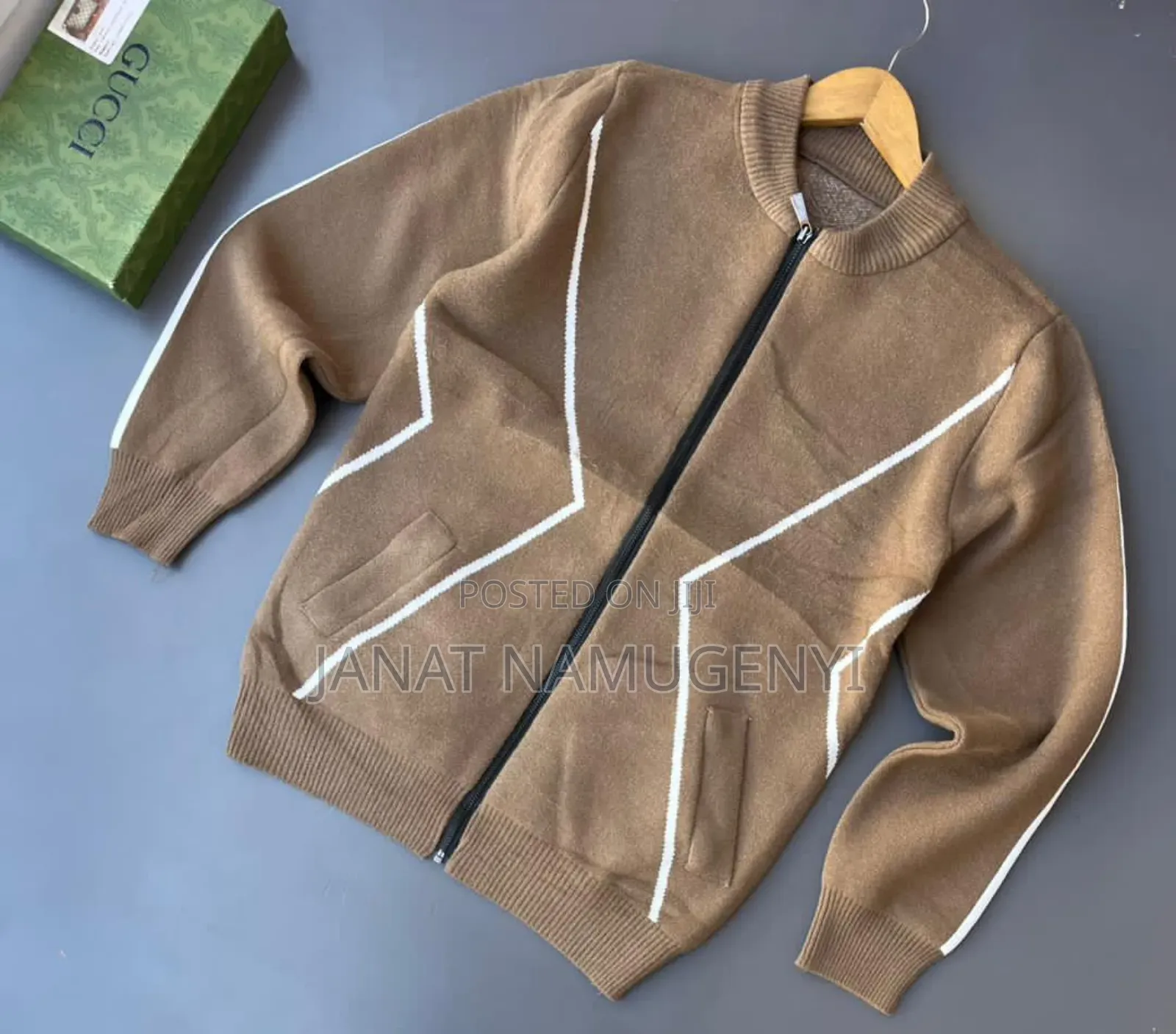 Brown and White Zipped Sweater
