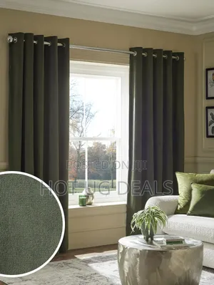 2 Curtain Pieces 2m By 1.5 Meters & 1 White Plain Net 3m - Dark Green