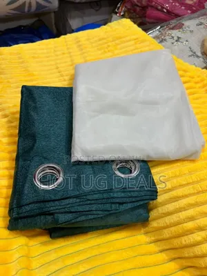 2 Curtain Pieces 2m By 1.5 Meters & 1 White Plain Net 3m - Dark Green