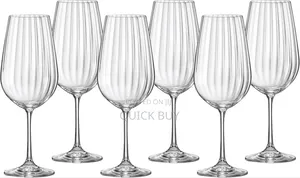 6 Bohemia Crystal Waterfall Optic Wine Glasses