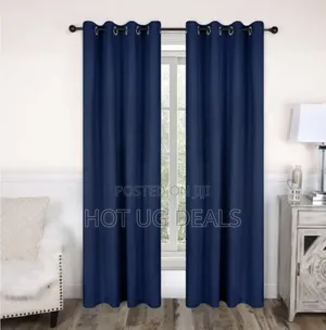 2 Curtain Pieces 2m By 1.5 Meters & 1 White Plain Net 3m - Navy Blue