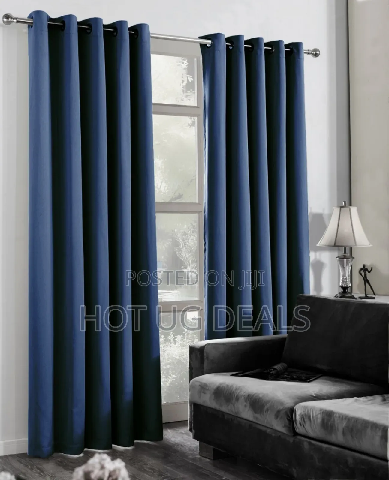 2 Curtain Pieces 2m By 1.5 Meters & 1 White Plain Net 3m - Navy Blue