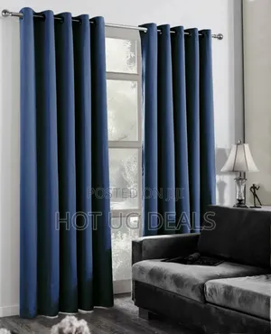 2 Curtain Pieces 2m By 1.5 Meters & 1 White Plain Net 3m - Navy Blue