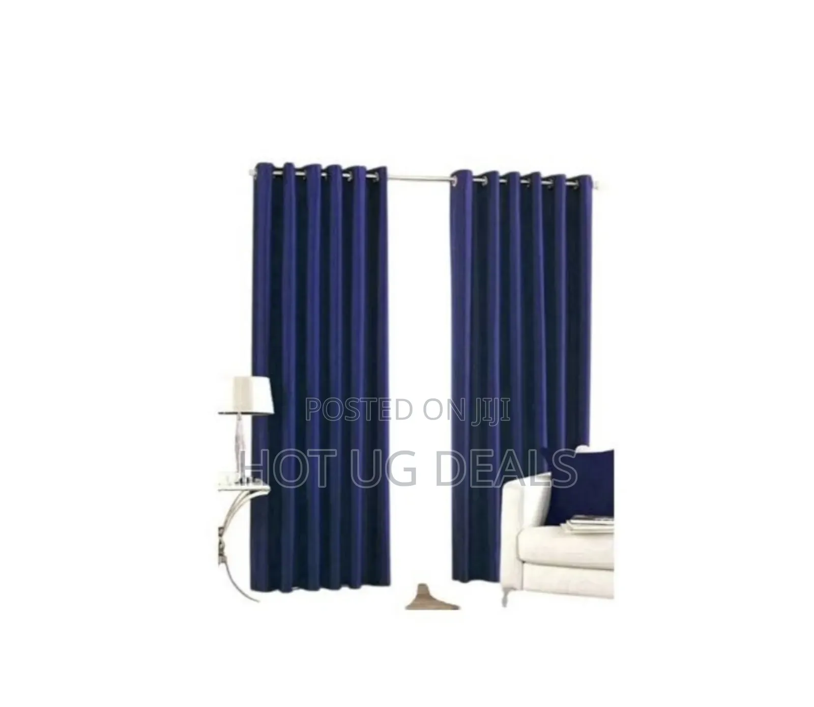 2 Curtain Pieces 2m By 1.5 Meters & 1 White Plain Net 3m - Navy Blue