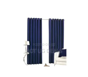 2 Curtain Pieces 2m By 1.5 Meters & 1 White Plain Net 3m - Navy Blue
