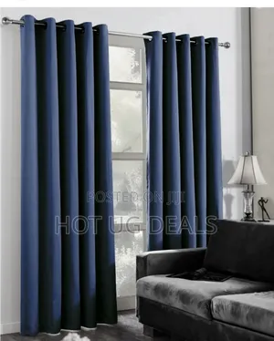 2 Curtain Pieces 2m By 1.5 Meters & 1 White Plain Net 3m - Navy Blue