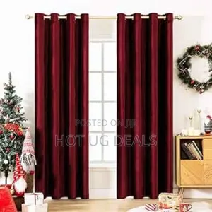 2 Curtain Pieces 2m By 1.5 Meters & 1 White Plain Net 3m - Maroon