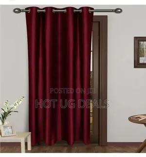 2 Curtain Pieces 2m By 1.5 Meters & 1 White Plain Net 3m - Maroon