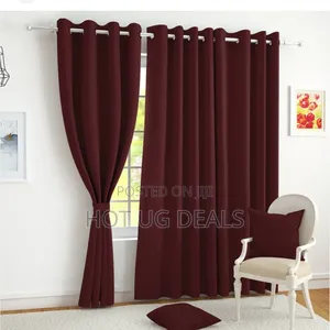 2 Curtain Pieces 2m By 1.5 Meters & 1 White Plain Net 3m - Maroon