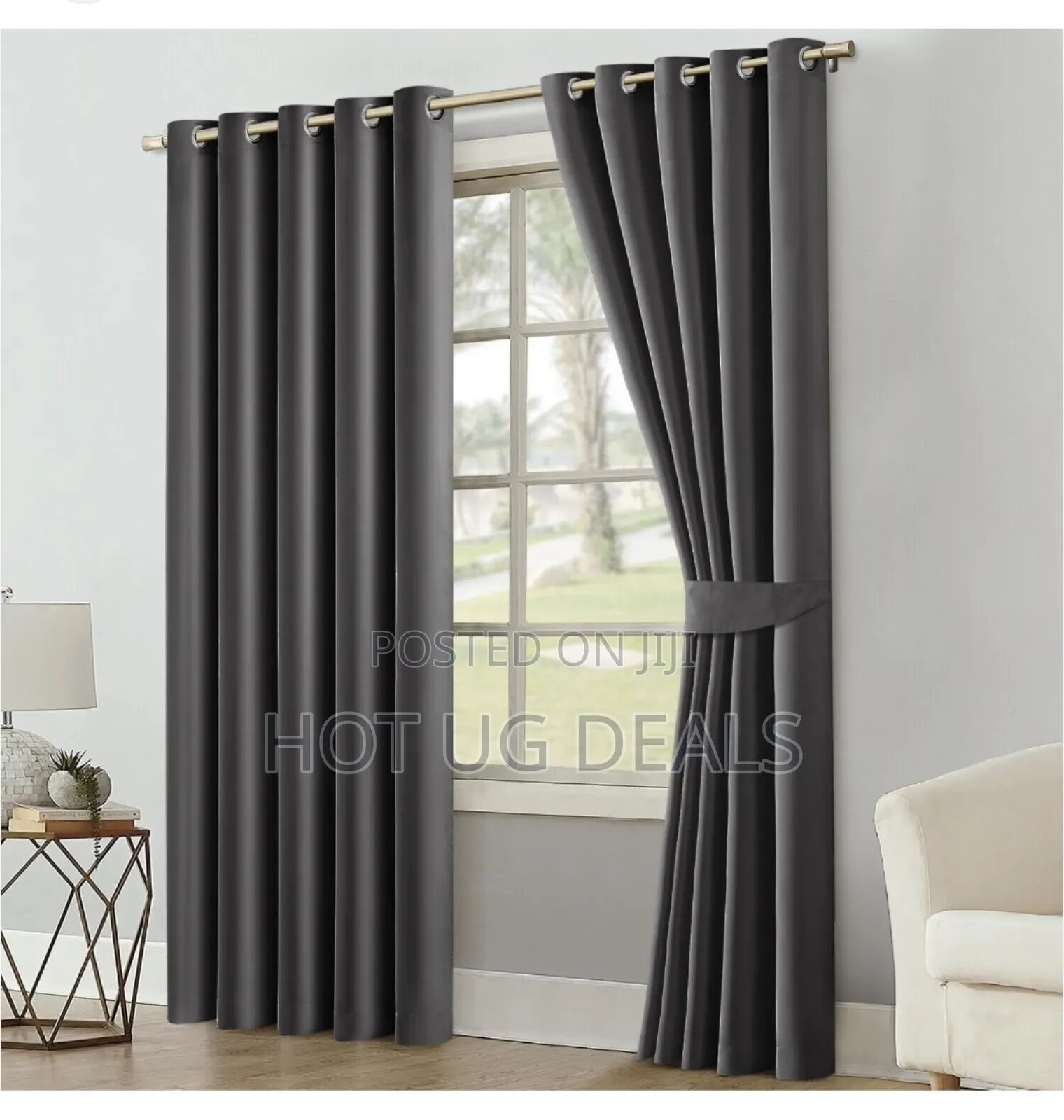 2 Curtain Pieces 2m By 1.5 Meters & 1 White Plain Net 3m - Grey