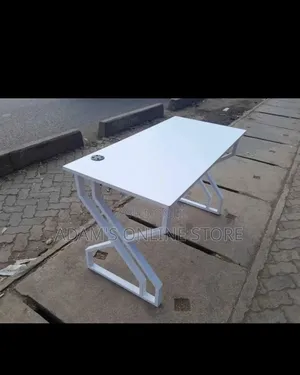 White Office Table Desk in Metal Stand
