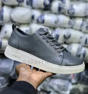 Men’S Classic Grey/White Boss Casual Leather Sneakers