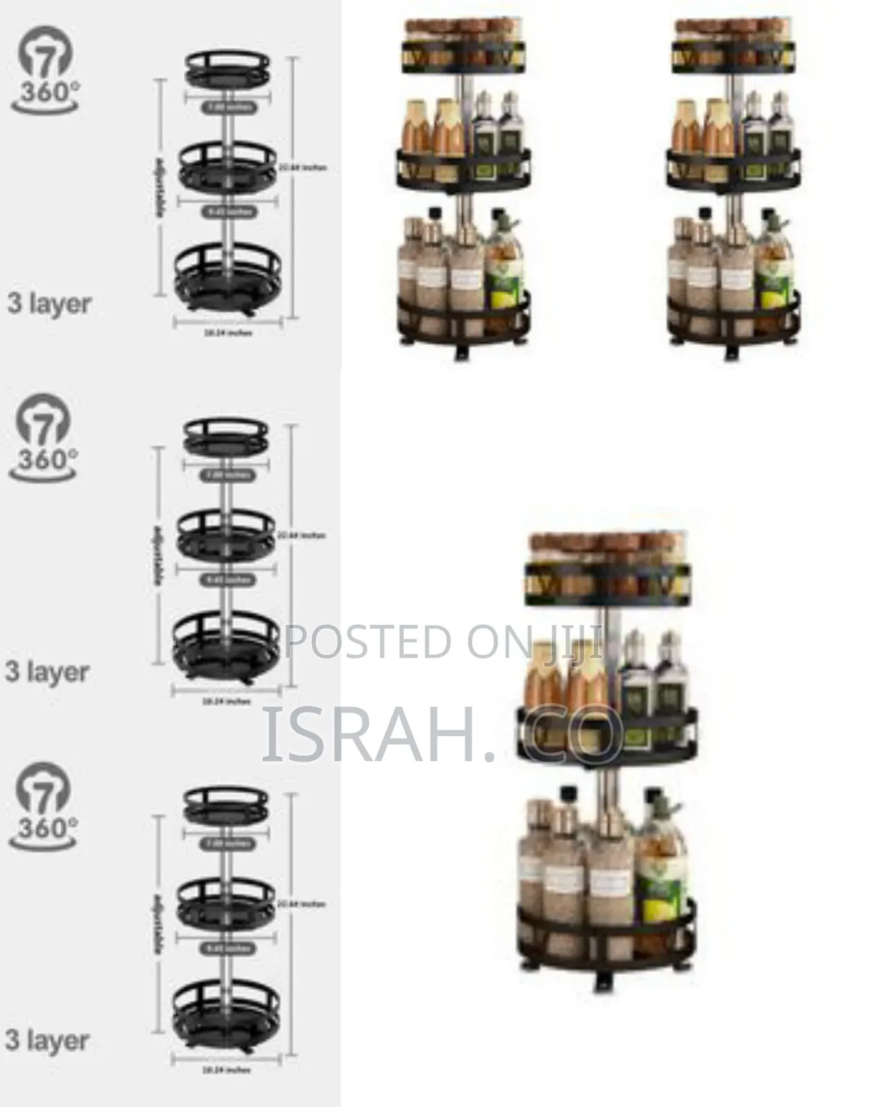 3 Tier 360° Rotatating Kitchen Trolley Shelf Spice Storage Rack