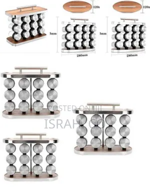 Oval Wood Rotating Grain Spice Rack Storagevset With 12 Spice Jars,