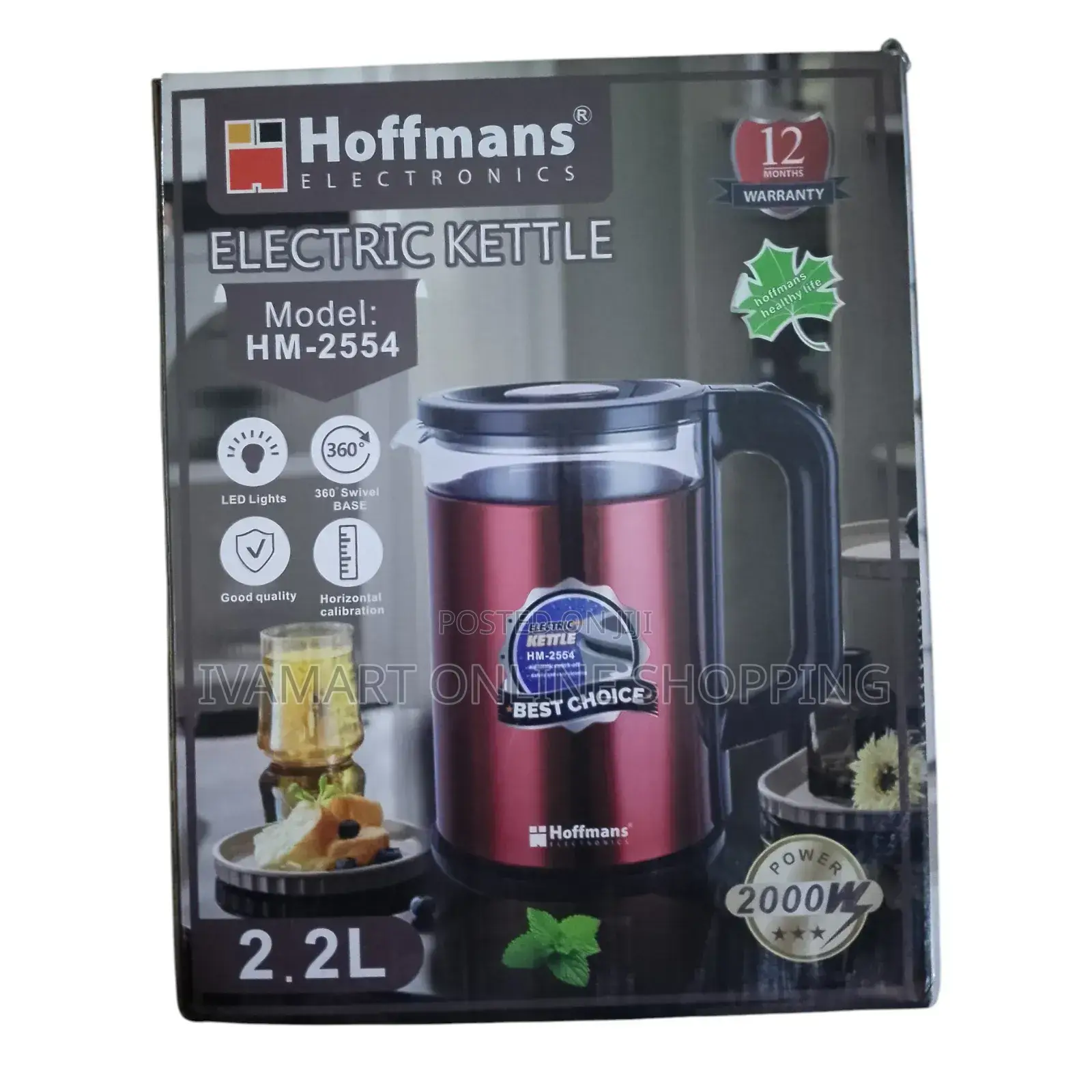 Hoffmans Glass Electric Kettle (Model Hm-2554) - 2000w