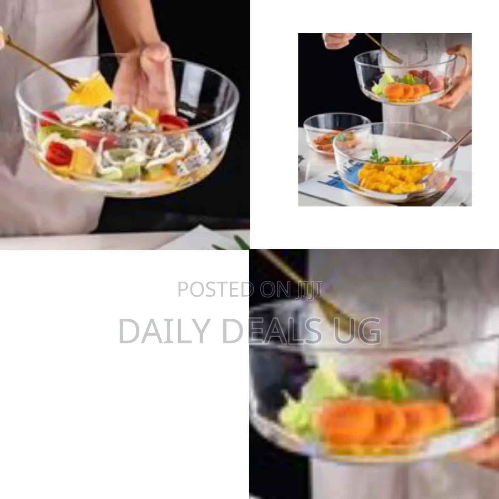 Clear Tempered Glass Salad Bowl Set
