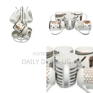 Set of 6 Ceramic Coffee or Tea Mugs With Mixed Patterns