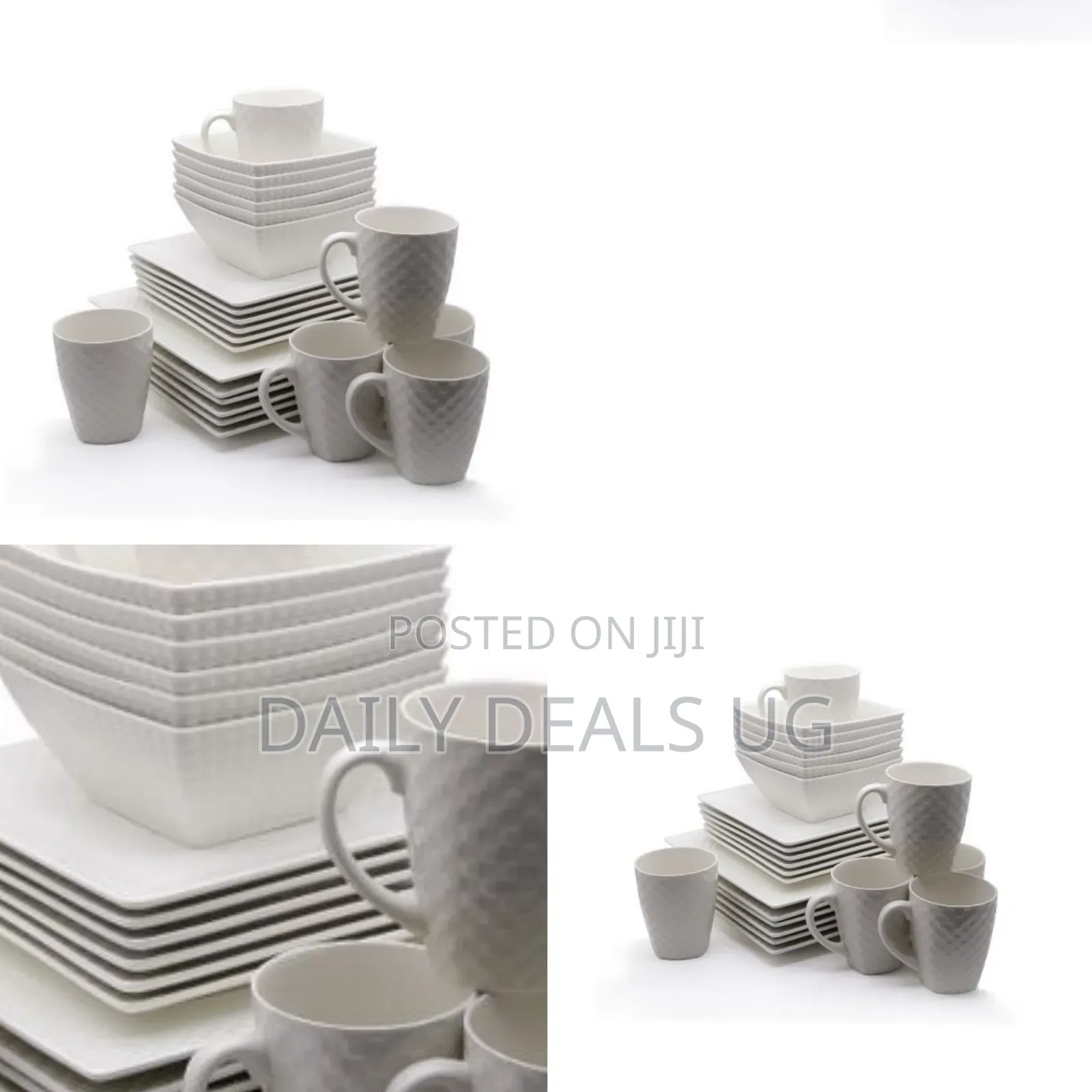 24-Piece White Square Ceramic Dinner Set