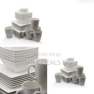 24-Piece White Square Ceramic Dinner Set