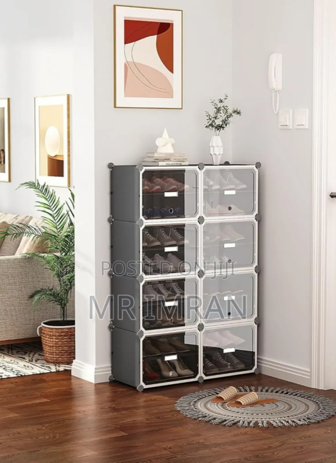 Plastic Shoe Rack Organizer Features 8 Transparent Doors