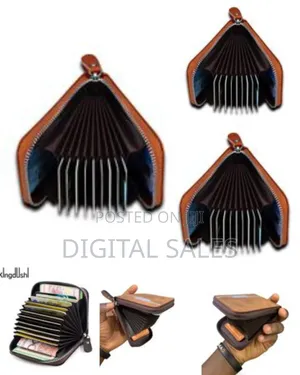Men Wallet Leather Card Case With External Zipper, 11 Slots Interior