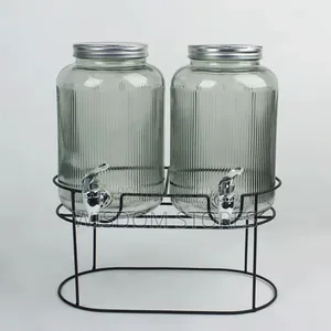 Double Glass Beverage Dispenser Set With a Metal Stand. 5.5l