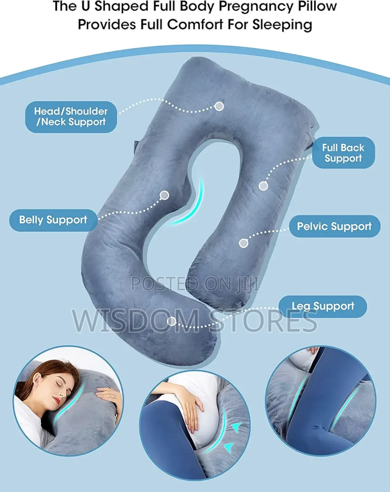U Shaped Full Body Maternity Pillow With Removable Jersey Cover
