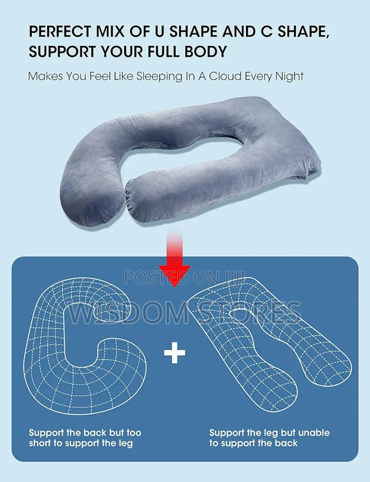 U Shaped Full Body Maternity Pillow With Removable Jersey Cover