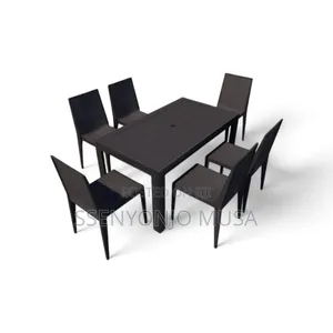 4-Chair Outdoor Set With Table - Black Plastic, Durable
