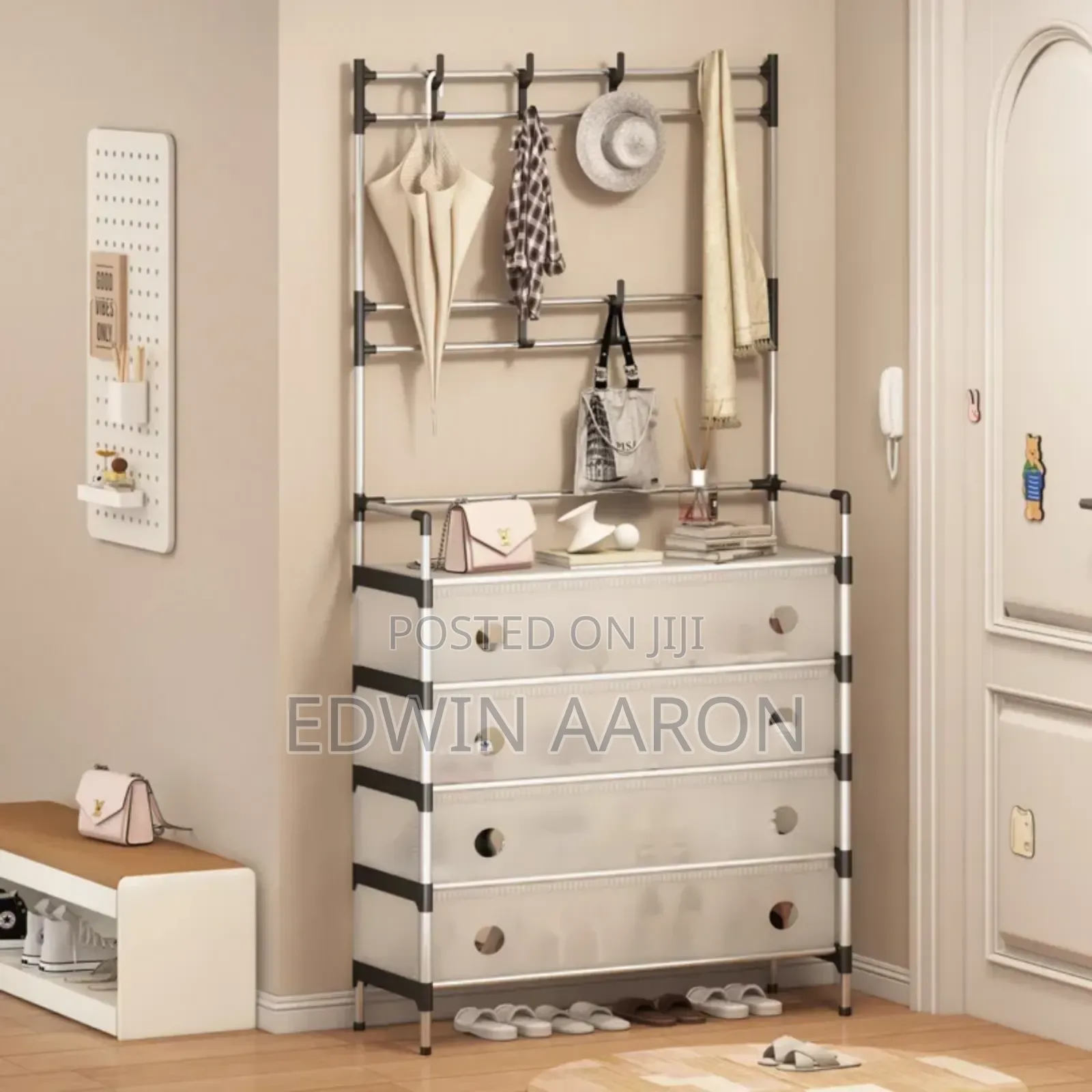 4 Layers Dustproof Shoe Rack With Coat Hangers