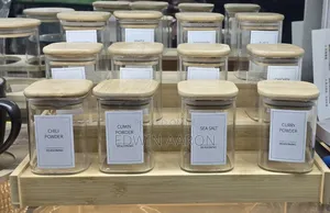 12pcs Glass Spice Jars With Bamboo Stand
