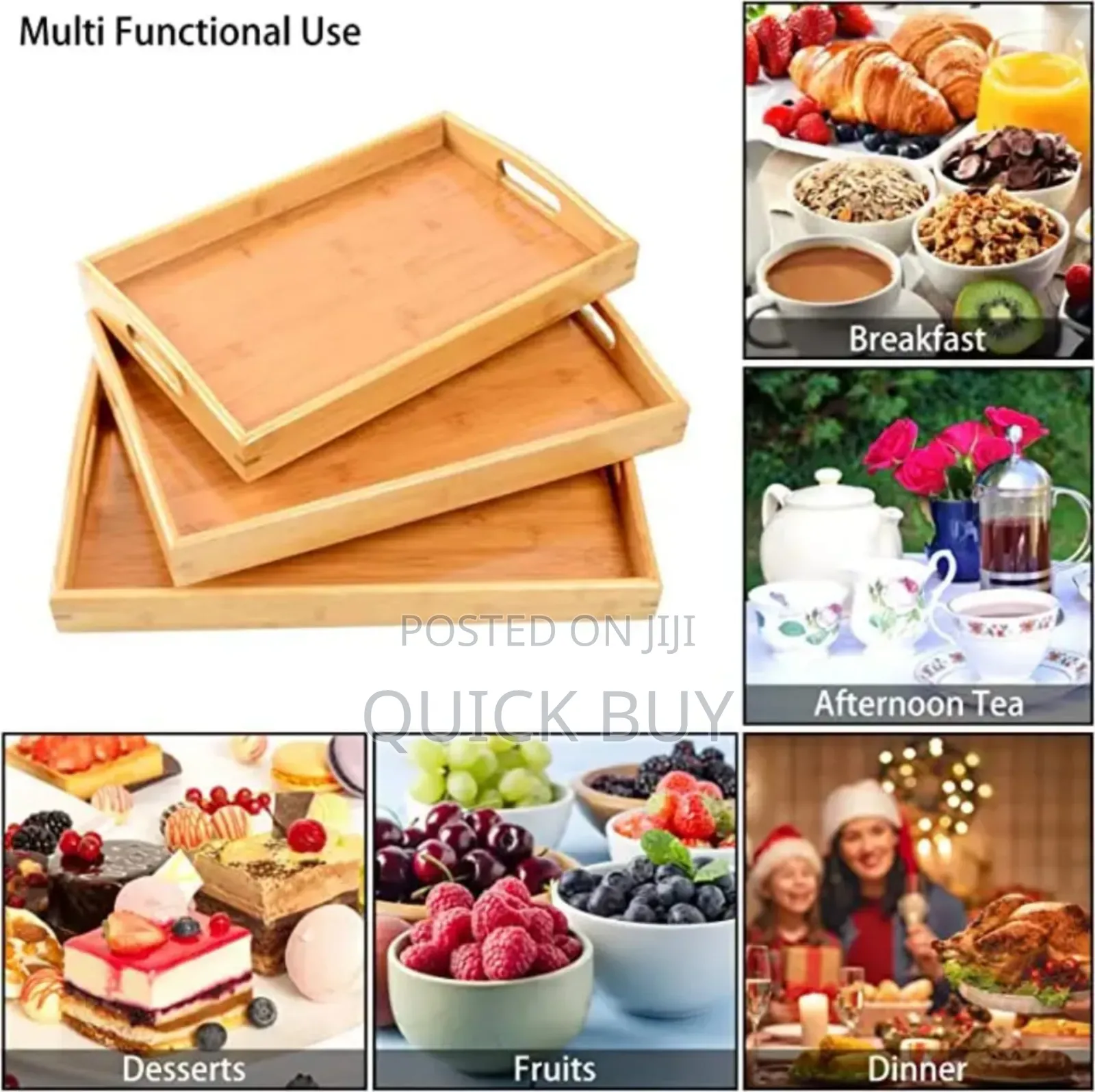 3pcs Rectangular Bamboo Serving Trays