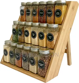 Spice Rack Bamboo Stand With Jars