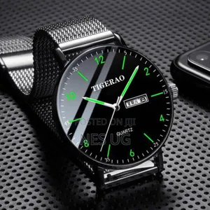Men's Waterproof Dual Calendar Quartz Watch - Black