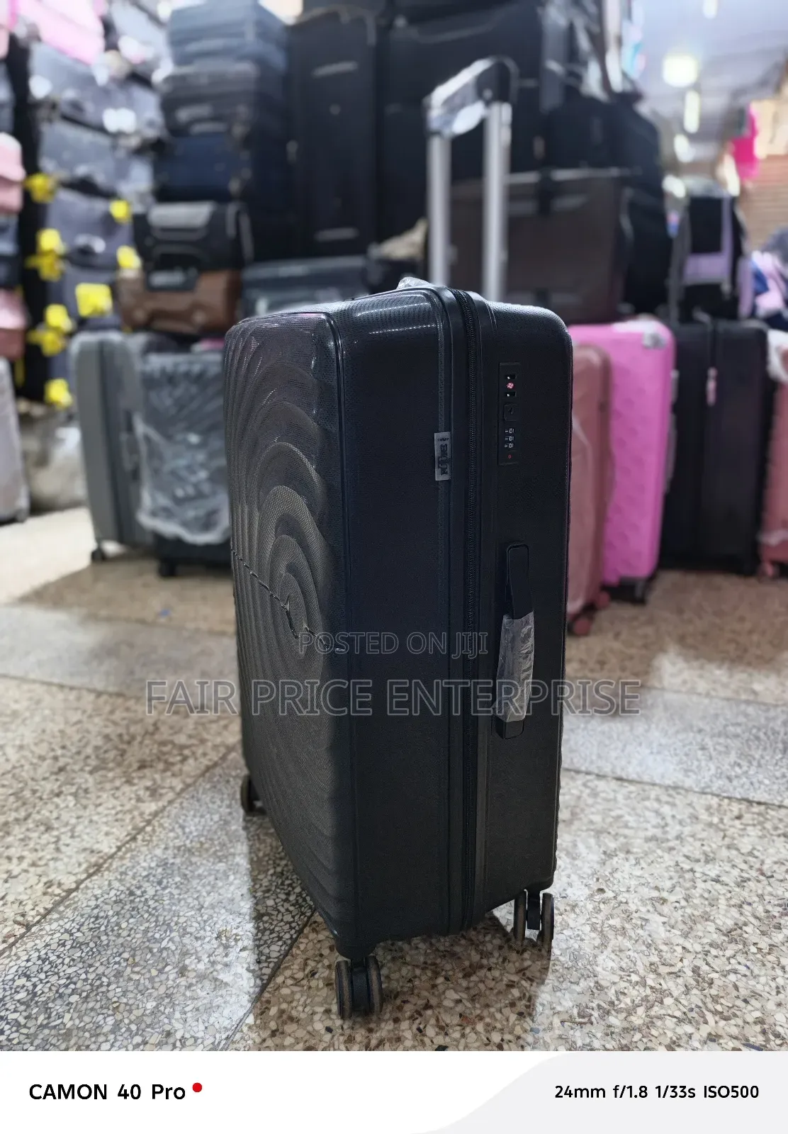 Original Rubber Plastic Suitcase. Medium Size. Black Color