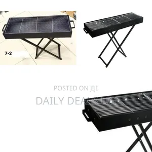 Portable Rectangular Charcoal Barbecue Grill With Folding Stand