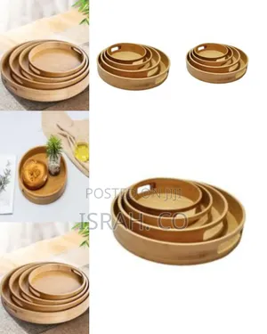Set of 3 Bamboo Wood Natural Round Party Bar Serving Trays