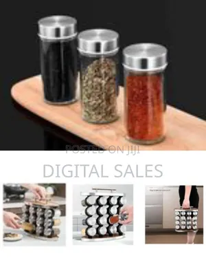 Modern 16-Jar Rotating Spice Rack With Stainless Steel Lids