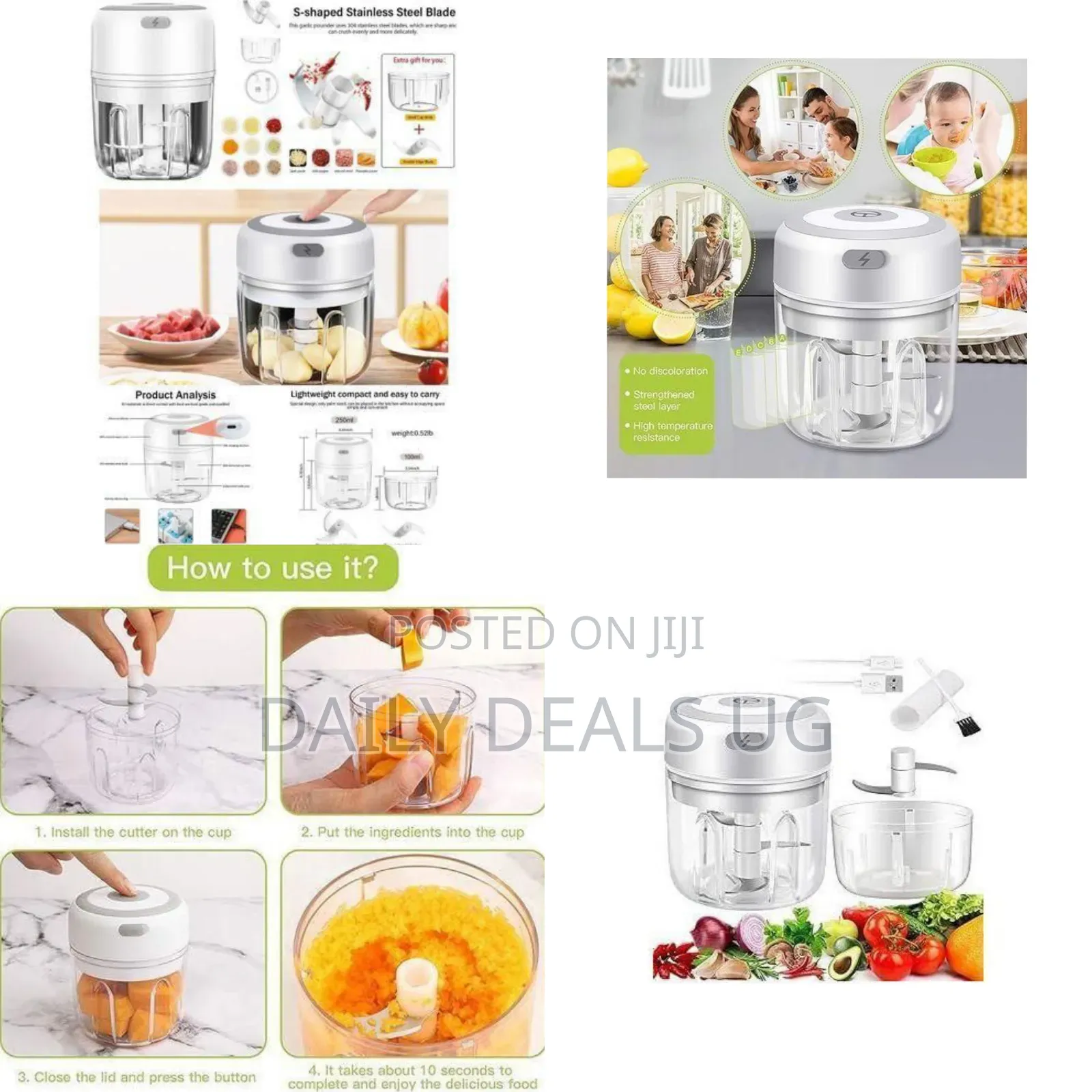 Portable Electric Mini Food Chopper and Garlic Mincer - Multicolor