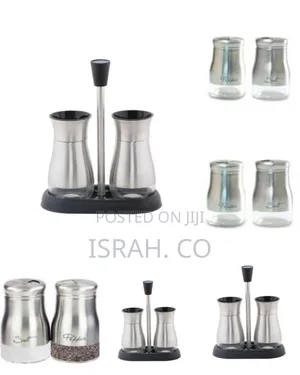 2 Pc Steel and Glass Pepper and Salt Shaker Set-Black