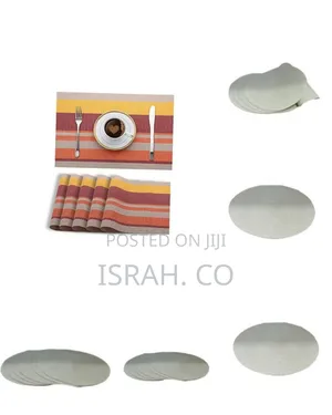 6 Pc Round Decorative Placemats Table - Cream