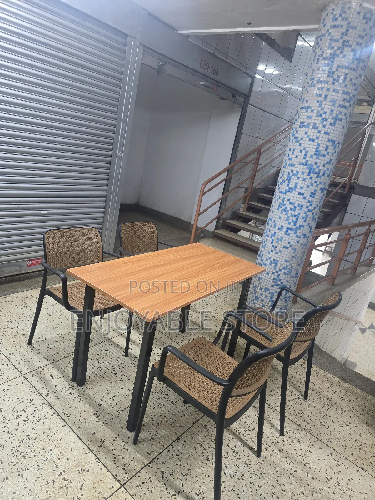 Dining Wooden Table and 4 Plastic Chairs