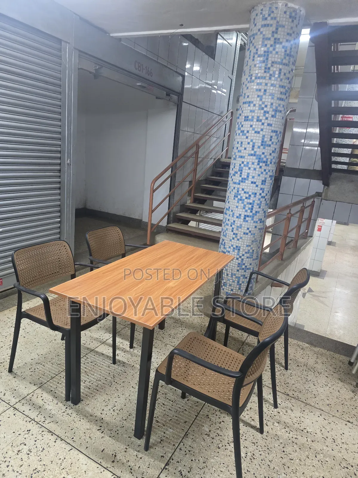 Dining Wooden Table and 4 Plastic Chairs